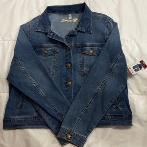 Seven7 Blue Denim Jacket with Gold Accents